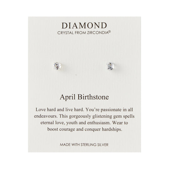 Sterling Silver April (Diamond) Birthstone Earrings Created with Zircondia® Crystals - Philip Jones Jewellery