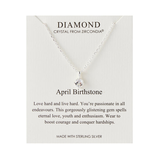 Sterling Silver April (Diamond) Birthstone Necklace Created with Zircondia® Crystals - Philip Jones Jewellery