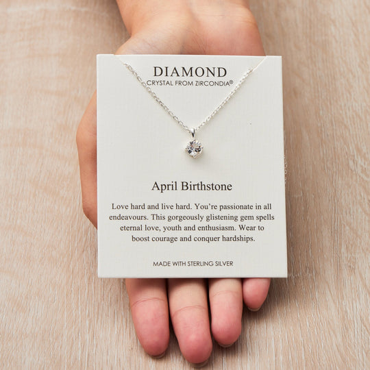 Sterling Silver April (Diamond) Birthstone Necklace Created with Zircondia® Crystals - Philip Jones Jewellery
