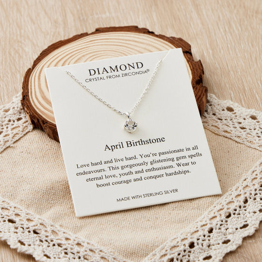 Sterling Silver April (Diamond) Birthstone Necklace Created with Zircondia® Crystals - Philip Jones Jewellery