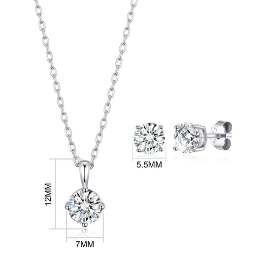 Sterling Silver April (Diamond) Birthstone Necklace & Earrings Set Created with Zircondia® Crystals - Philip Jones Jewellery