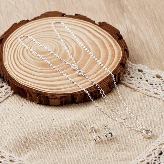 Sterling Silver April (Diamond) Birthstone Necklace & Earrings Set Created with Zircondia® Crystals - Philip Jones Jewellery