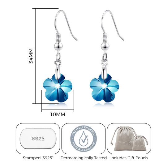 Sterling Silver Aquamarine Flower Earrings Created with Zircondia® Crystals - Philip Jones Jewellery