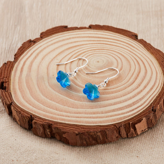 Sterling Silver Aquamarine Flower Earrings Created with Zircondia® Crystals - Philip Jones Jewellery