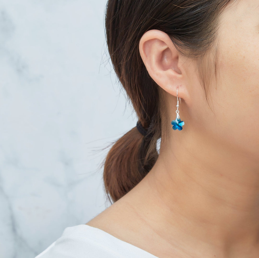 Sterling Silver Aquamarine Flower Earrings Created with Zircondia® Crystals - Philip Jones Jewellery