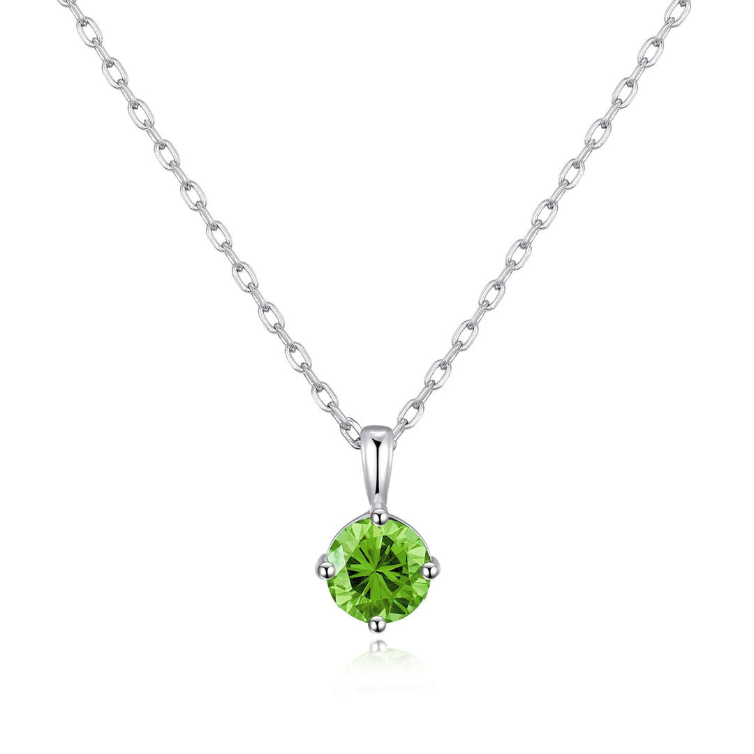 Sterling Silver August (Peridot) Birthstone Necklace Created with Zircondia® Crystals - Philip Jones Jewellery