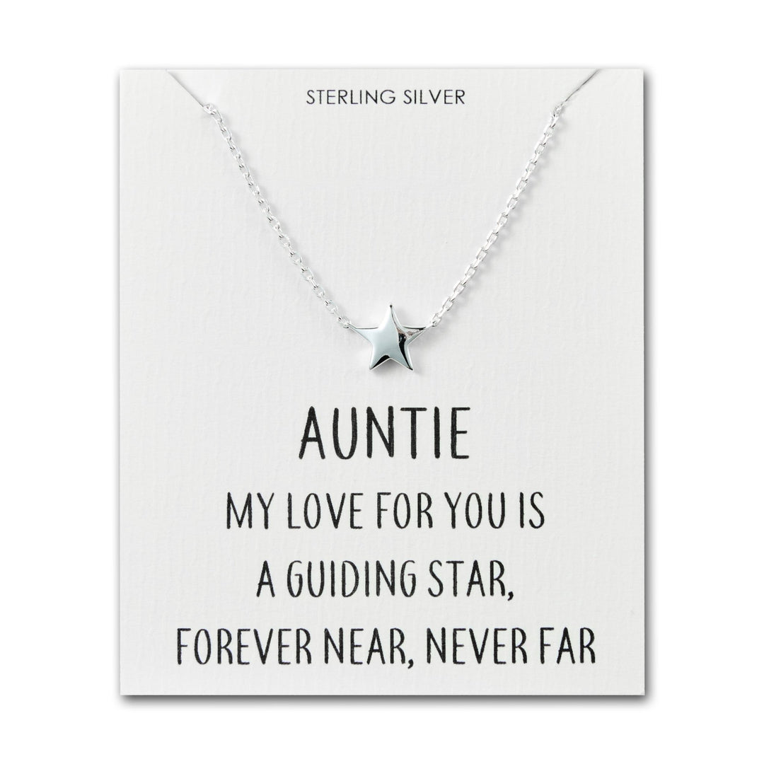 Sterling Silver Auntie Quote Star Necklace - Philip Jones Jewellery