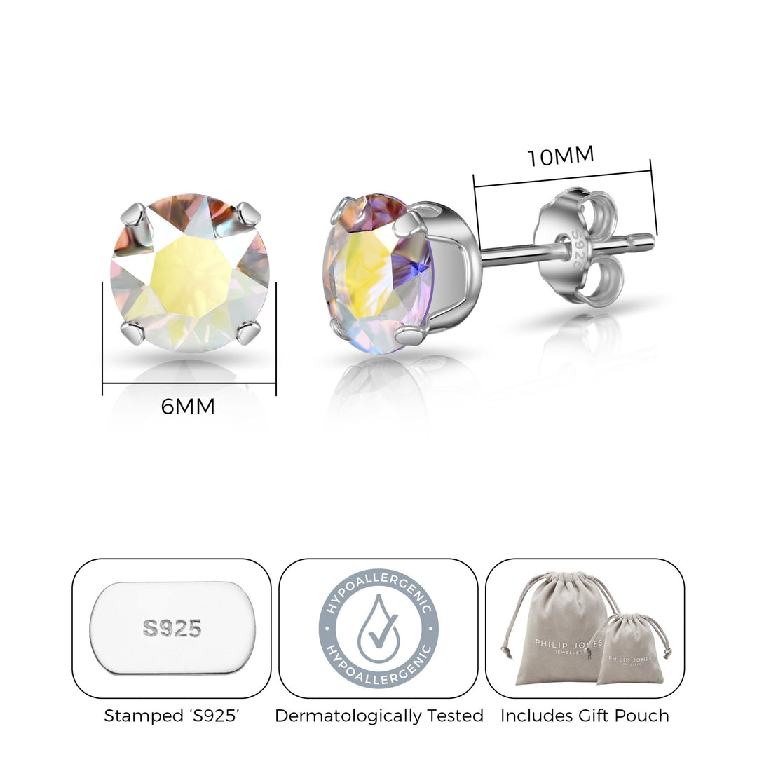 Sterling Silver Aurora Borealis Earrings Created with Zircondia® Crystals - Philip Jones Jewellery