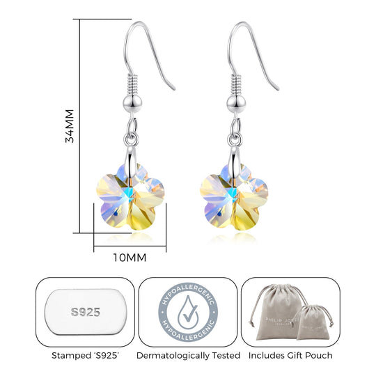 Sterling Silver Aurora Borealis Flower Earrings Created with Zircondia® Crystals - Philip Jones Jewellery