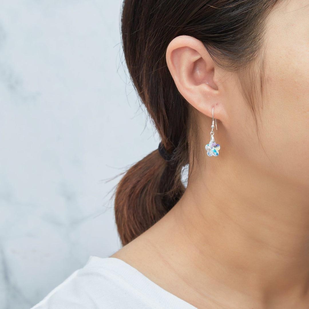 Sterling Silver Aurora Borealis Flower Earrings Created with Zircondia® Crystals - Philip Jones Jewellery