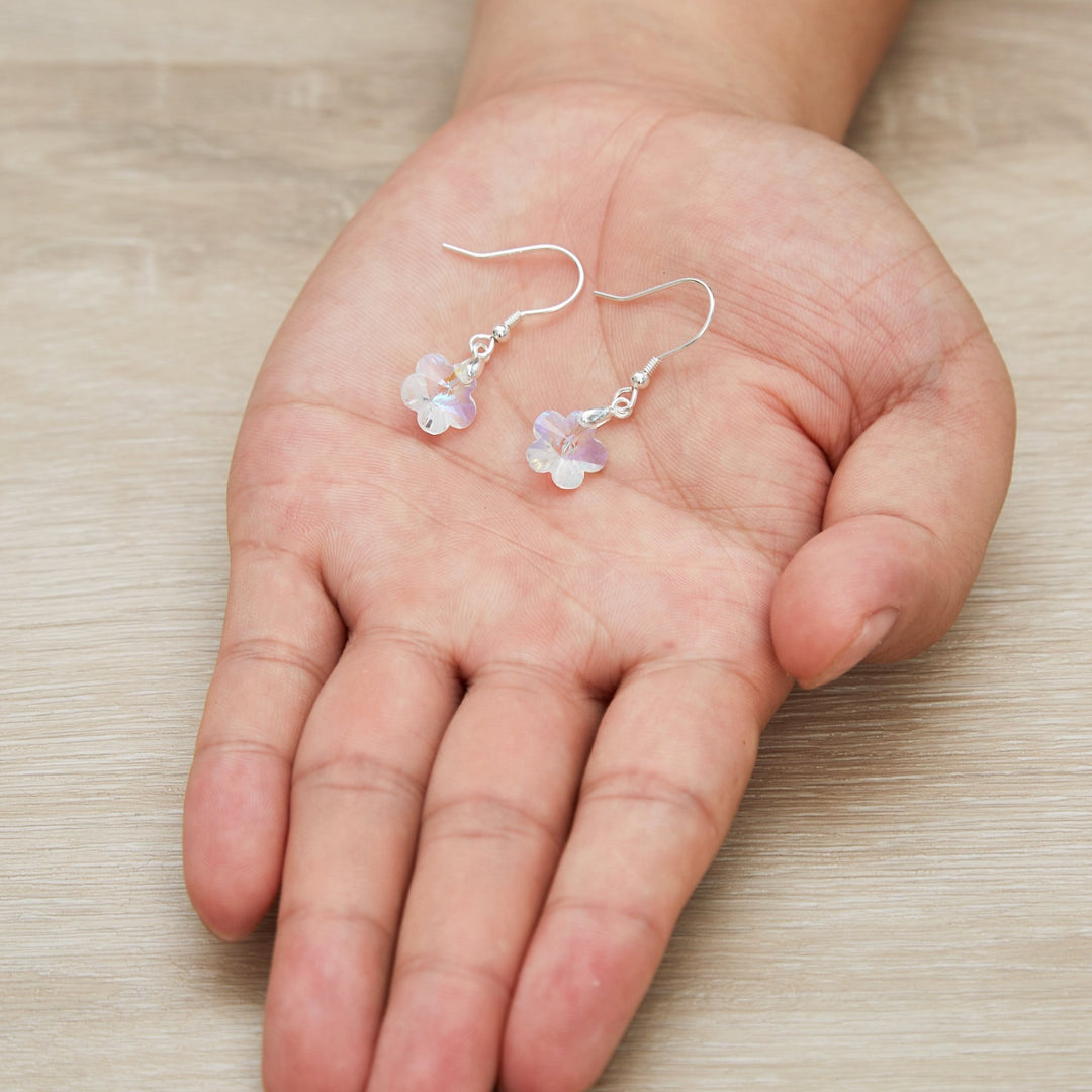 Sterling Silver Aurora Borealis Flower Earrings Created with Zircondia® Crystals - Philip Jones Jewellery