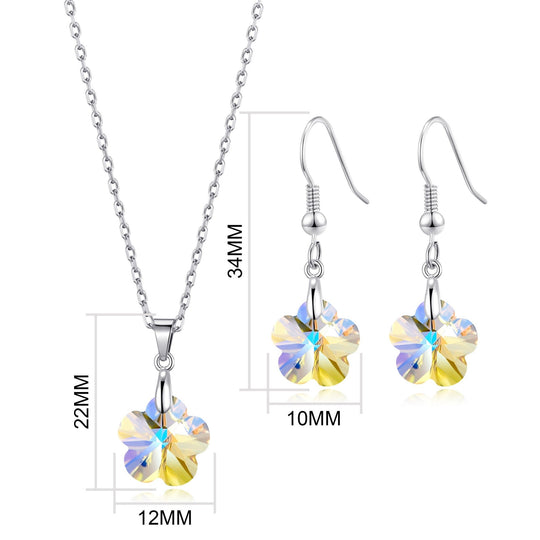 Sterling Silver Aurora Borealis Flower Set Created with Zircondia® Crystals - Philip Jones Jewellery