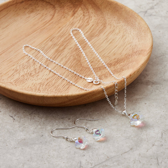 Sterling Silver Aurora Borealis Flower Set Created with Zircondia® Crystals - Philip Jones Jewellery