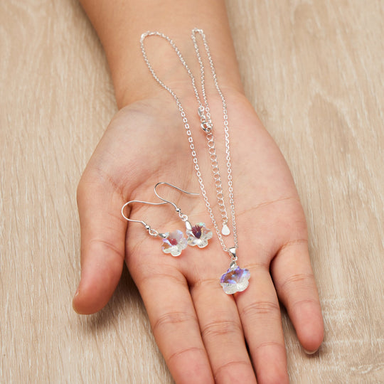 Sterling Silver Aurora Borealis Flower Set Created with Zircondia® Crystals - Philip Jones Jewellery