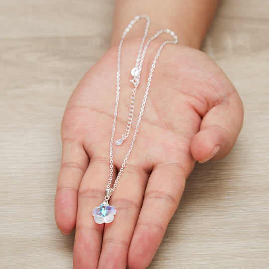 Sterling Silver Aurora Borealis Flower Set Created with Zircondia® Crystals - Philip Jones Jewellery