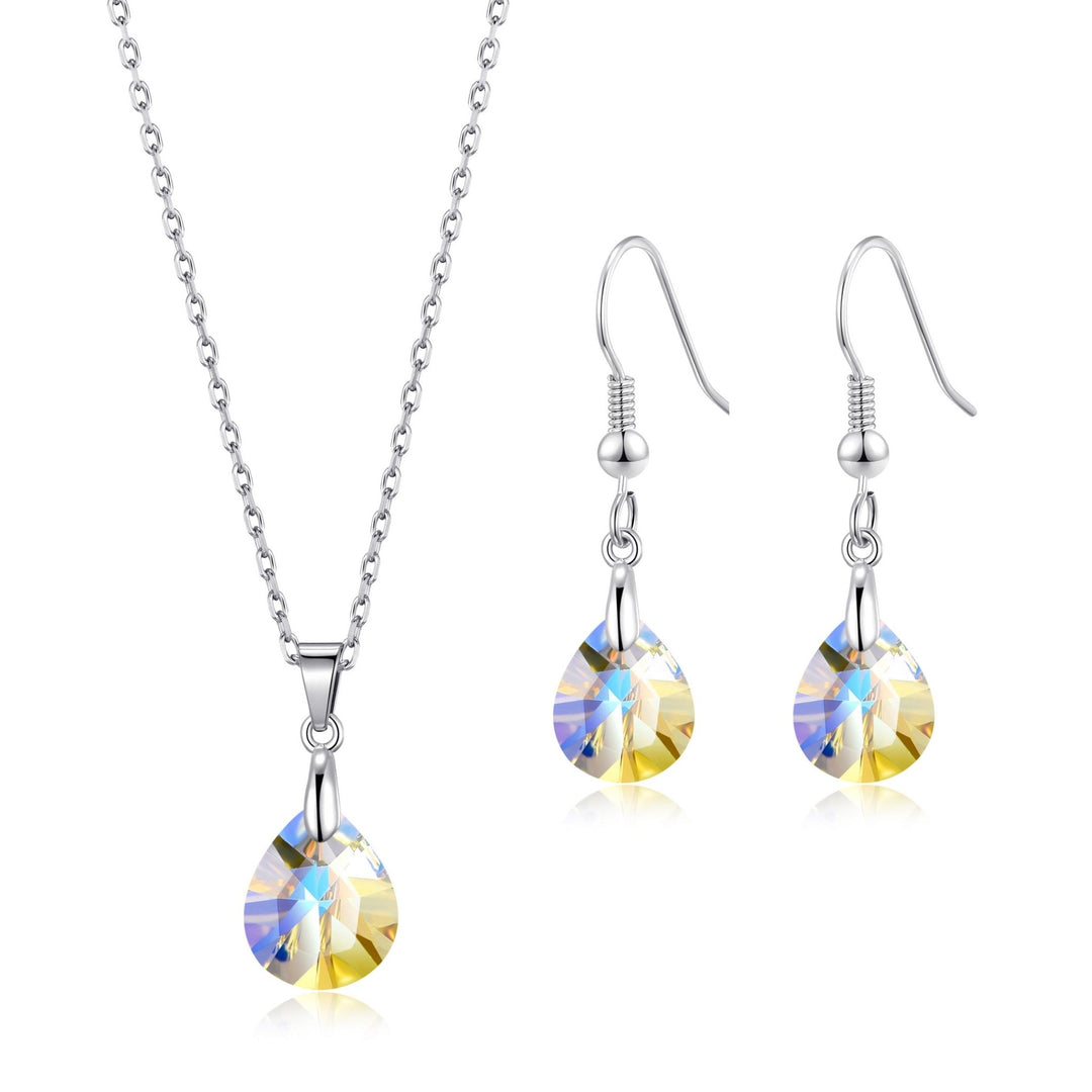 Sterling Silver Aurora Borealis Pear Set Created with Zircondia® Crystals - Philip Jones Jewellery