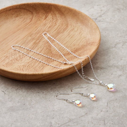 Sterling Silver Aurora Borealis Pear Set Created with Zircondia® Crystals - Philip Jones Jewellery