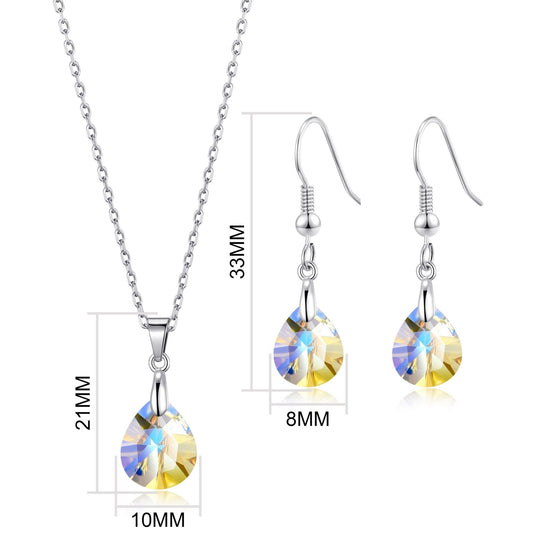 Sterling Silver Aurora Borealis Pear Set Created with Zircondia® Crystals - Philip Jones Jewellery