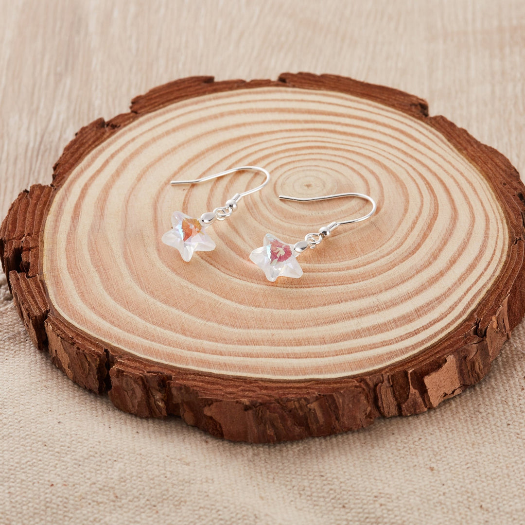 Sterling Silver Aurora Borealis Star Earrings Created with Zircondia® Crystals - Philip Jones Jewellery