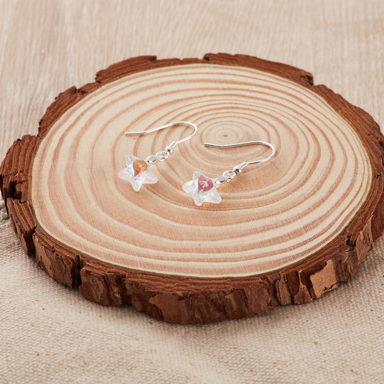 Sterling Silver Aurora Borealis Star Earrings Created with Zircondia® Crystals - Philip Jones Jewellery