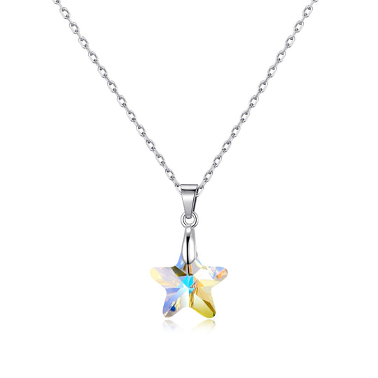 Sterling Silver Aurora Borealis Star Necklace Created with Zircondia® Crystals - Philip Jones Jewellery