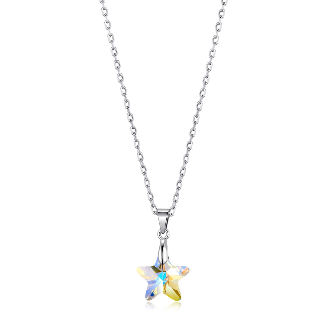 Sterling Silver Aurora Borealis Star Necklace Created with Zircondia® Crystals - Philip Jones Jewellery