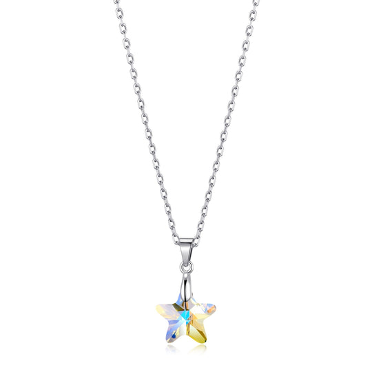 Sterling Silver Aurora Borealis Star Necklace Created with Zircondia® Crystals - Philip Jones Jewellery