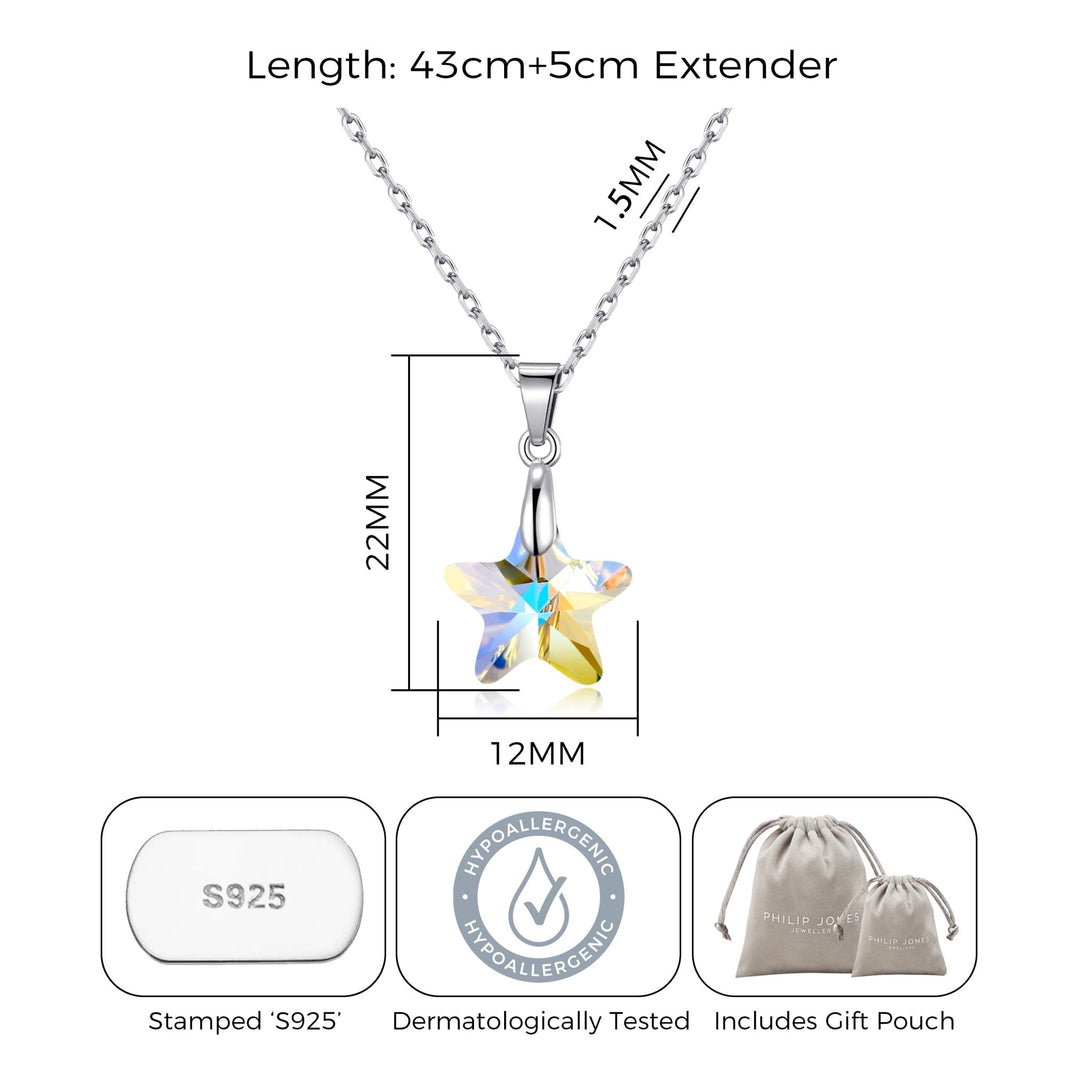 Sterling Silver Aurora Borealis Star Necklace Created with Zircondia® Crystals - Philip Jones Jewellery