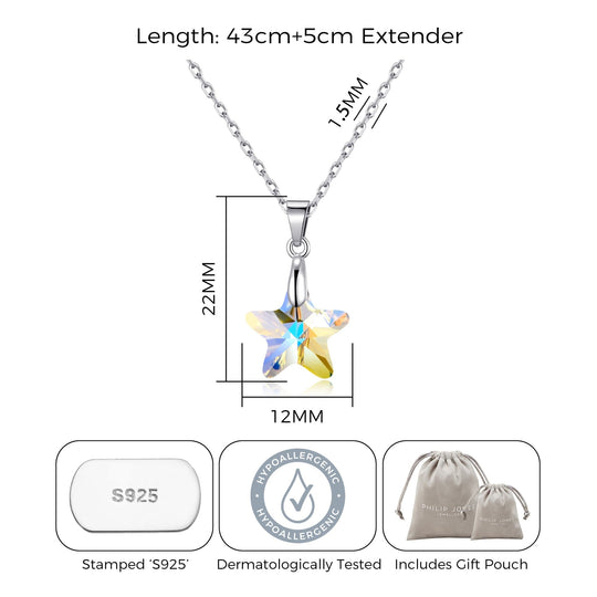 Sterling Silver Aurora Borealis Star Necklace Created with Zircondia® Crystals - Philip Jones Jewellery