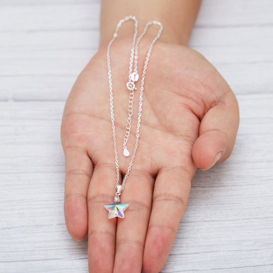 Sterling Silver Aurora Borealis Star Set Created with Zircondia® Crystals - Philip Jones Jewellery
