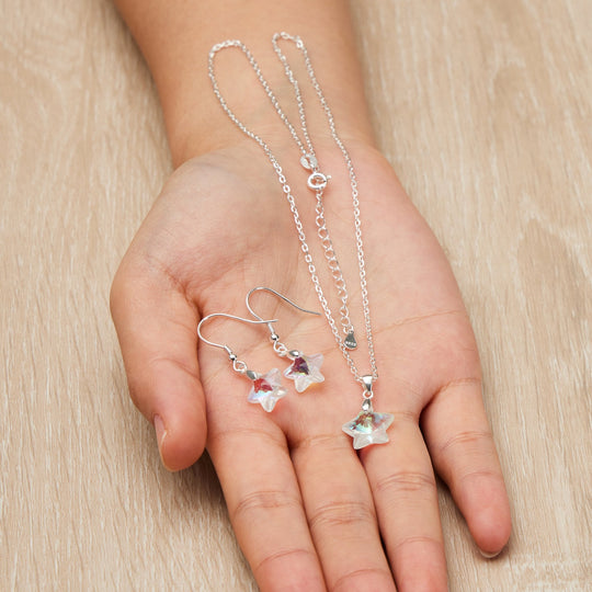 Sterling Silver Aurora Borealis Star Set Created with Zircondia® Crystals - Philip Jones Jewellery