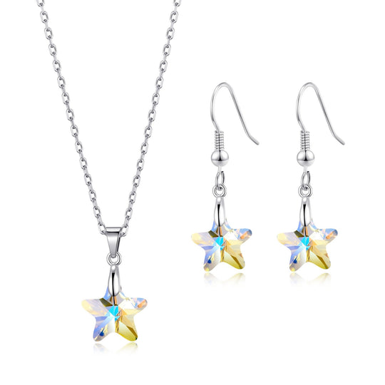Sterling Silver Aurora Borealis Star Set Created with Zircondia® Crystals - Philip Jones Jewellery