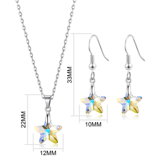 Sterling Silver Aurora Borealis Star Set Created with Zircondia® Crystals - Philip Jones Jewellery