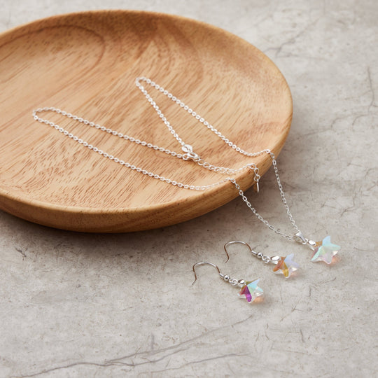 Sterling Silver Aurora Borealis Star Set Created with Zircondia® Crystals - Philip Jones Jewellery