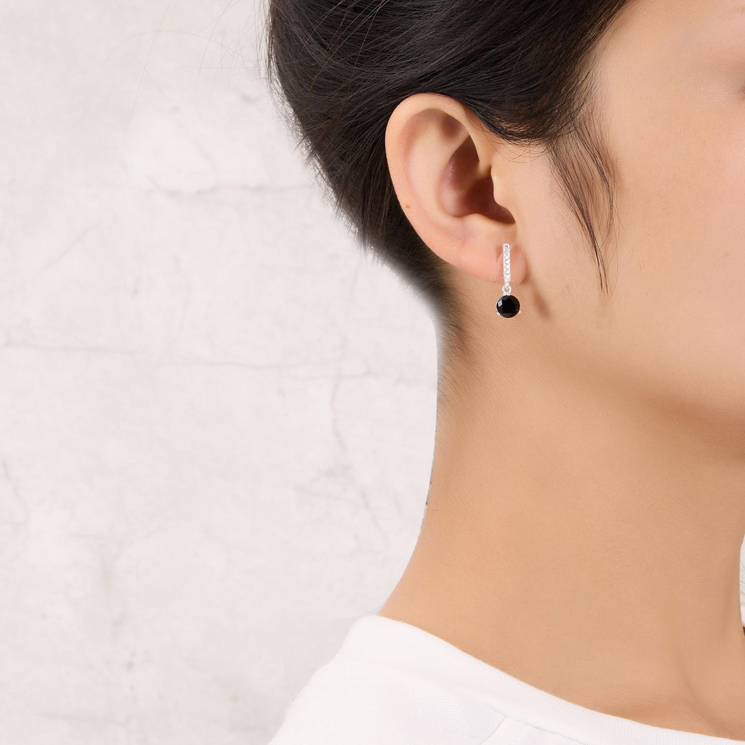Sterling Silver Black Onyx Gemstone Drop Earrings - Philip Jones Jewellery