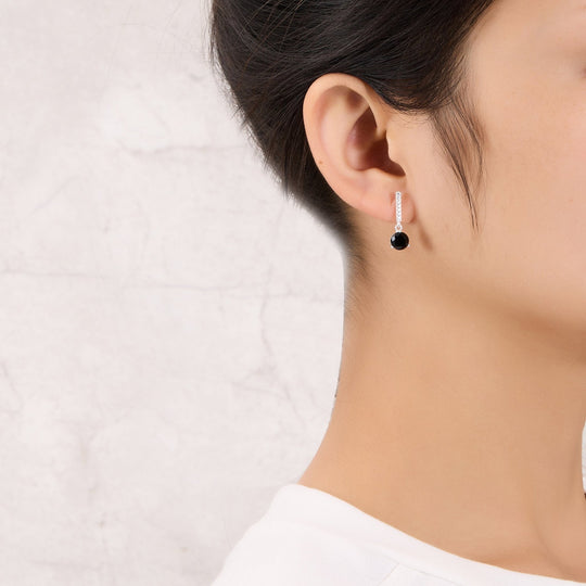 Sterling Silver Black Onyx Gemstone Drop Earrings - Philip Jones Jewellery