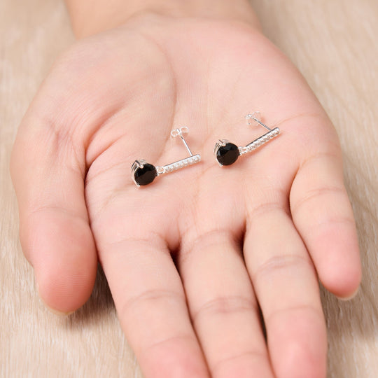 Sterling Silver Black Onyx Gemstone Drop Earrings - Philip Jones Jewellery