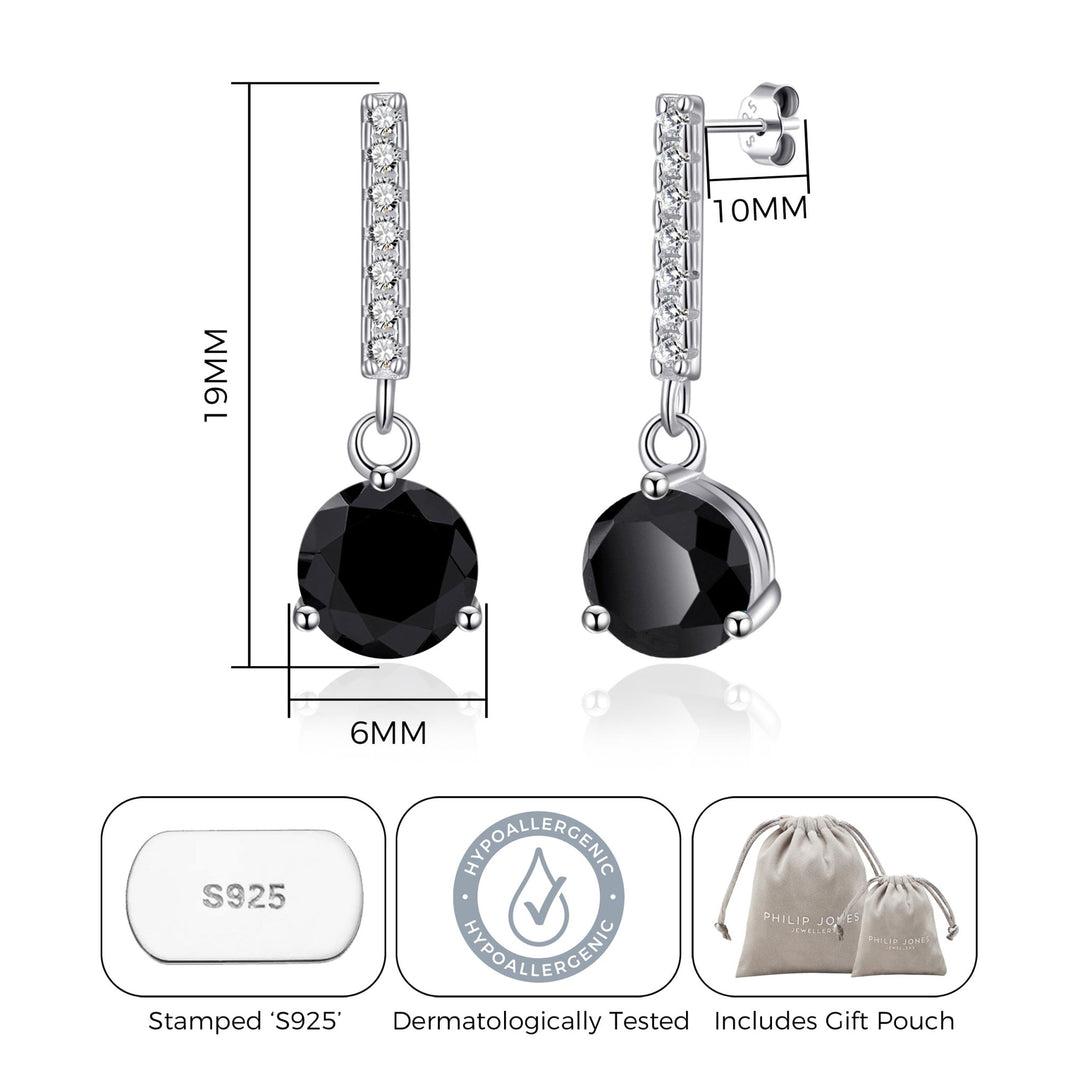 Sterling Silver Black Onyx Gemstone Drop Earrings - Philip Jones Jewellery