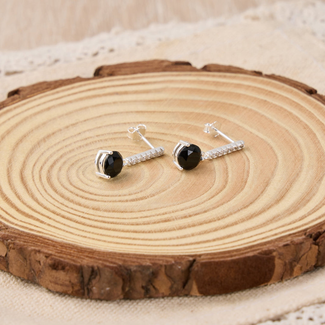 Sterling Silver Black Onyx Gemstone Drop Earrings - Philip Jones Jewellery