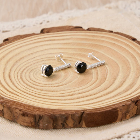 Sterling Silver Black Onyx Gemstone Drop Earrings - Philip Jones Jewellery