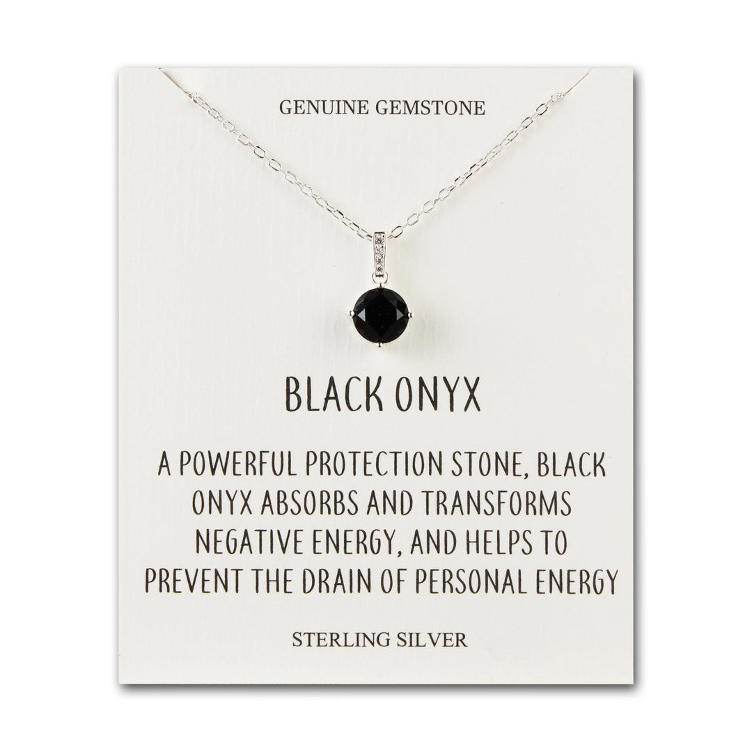 Sterling Silver Black Onyx Gemstone Necklace with Quote Card - Philip Jones Jewellery