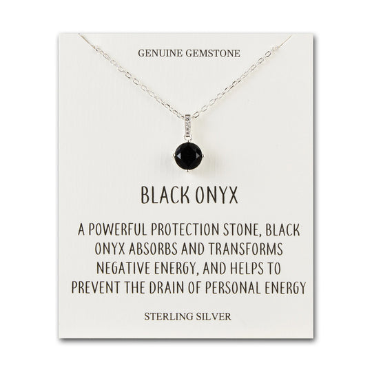 Sterling Silver Black Onyx Gemstone Necklace with Quote Card - Philip Jones Jewellery