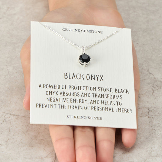 Sterling Silver Black Onyx Gemstone Necklace with Quote Card - Philip Jones Jewellery