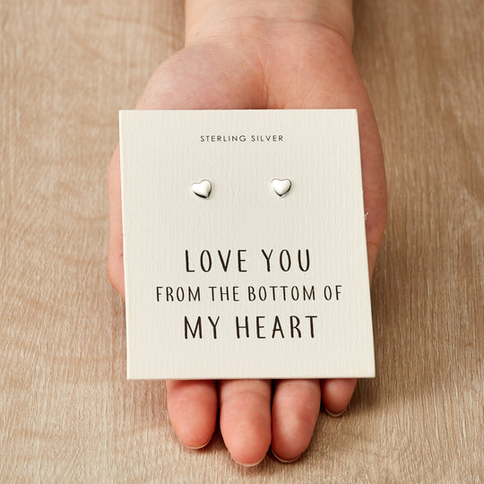 Sterling Silver Bottom of My Heart Earrings with Quote Card - Philip Jones Jewellery