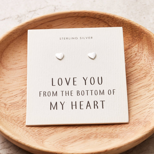 Sterling Silver Bottom of My Heart Earrings with Quote Card - Philip Jones Jewellery