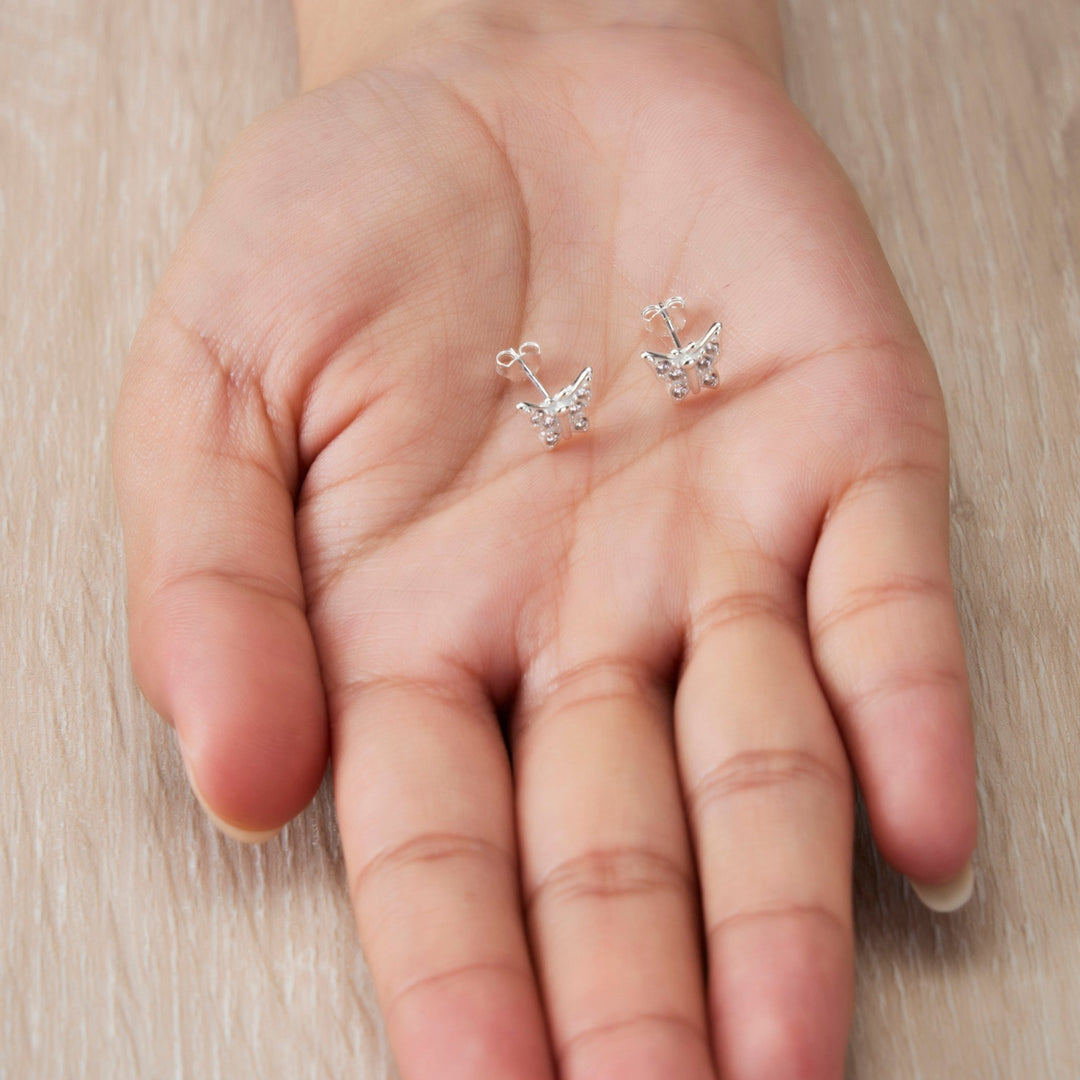 Sterling Silver Butterfly Earrings Created with Zircondia® Crystals - Philip Jones Jewellery