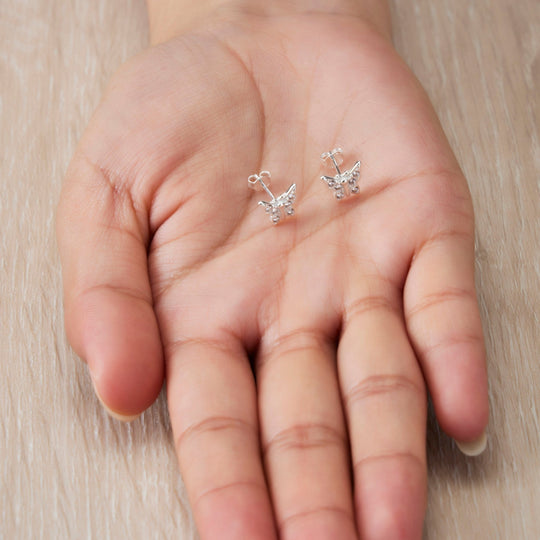 Sterling Silver Butterfly Earrings Created with Zircondia® Crystals - Philip Jones Jewellery