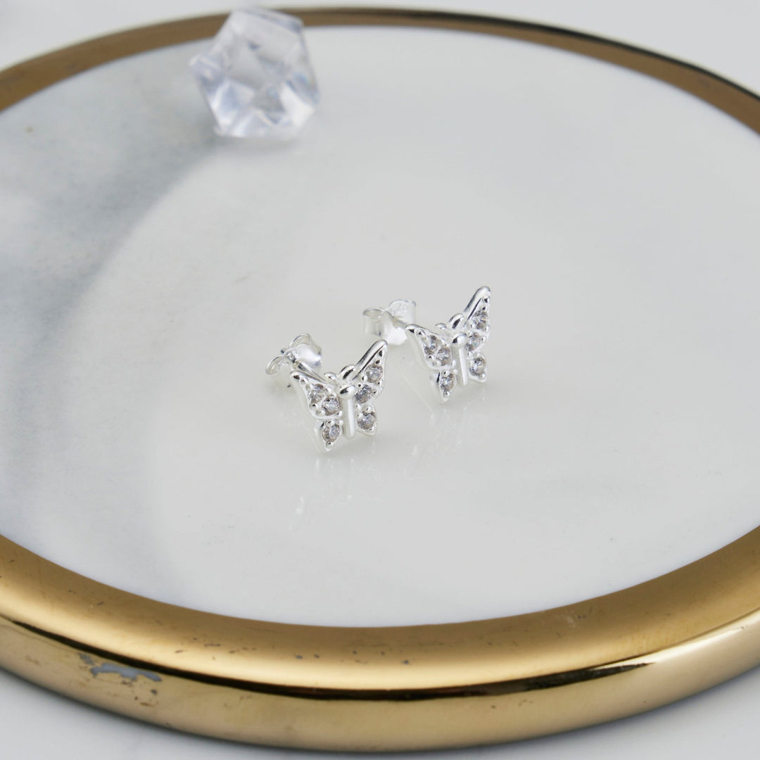 Sterling Silver Butterfly Earrings Created with Zircondia® Crystals - Philip Jones Jewellery