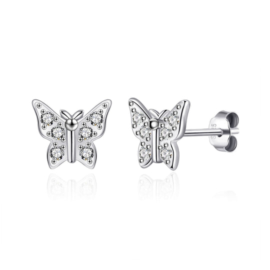 Sterling Silver Butterfly Earrings Created with Zircondia® Crystals - Philip Jones Jewellery