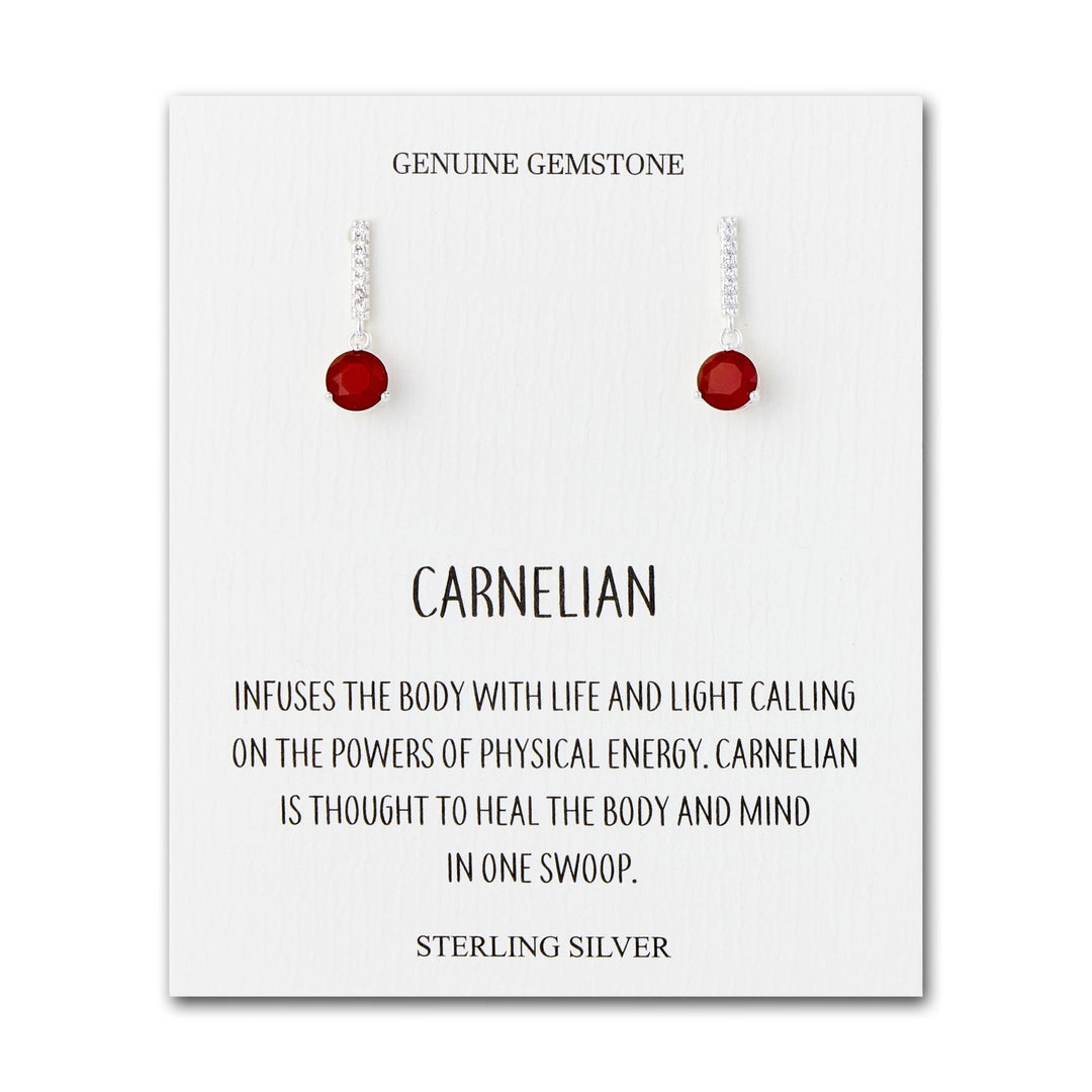 Sterling Silver Carnelian Gemstone Drop Earrings with Quote Card - Philip Jones Jewellery